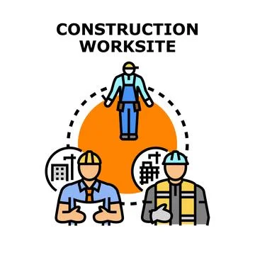 Construction worksite team planning building project Stock Illustration