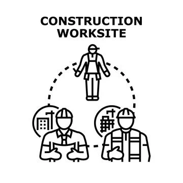 Construction worksite team planning building project Stock Illustration