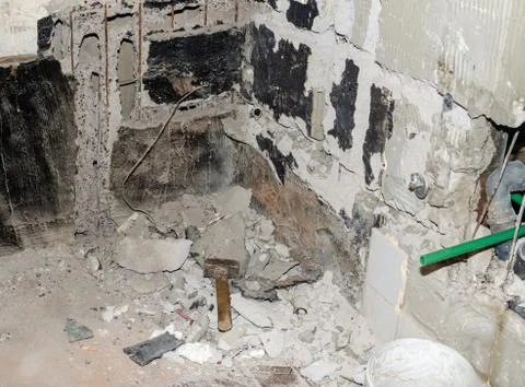 Construction wreck in a bathroom Stock Photos