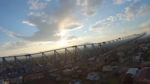 Construction yard crane at dawn shot in FPV Stock Footage 171541492