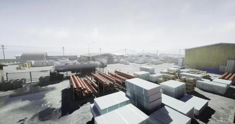 Construction yard with stacked materials and machinery during daylight Vídeos de archivo 310772675
