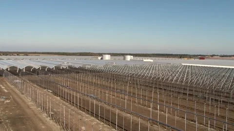 Construction of a year-round greenhouse complex for growing vegetables. Stock Footage 152473427