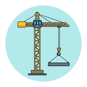 A construction yellow crane lifts a load. Stock Illustration