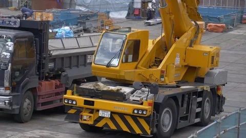 Construction Zone Crane Driver in Tokyo Japan Stock Footage 85128726