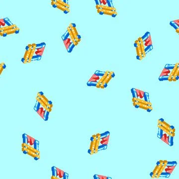 Construction zone highway road isometric icon seamless pattern Stock Illustration