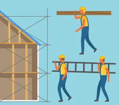 Construction Zone, Man with Stairs and Log Vector Stock Illustration