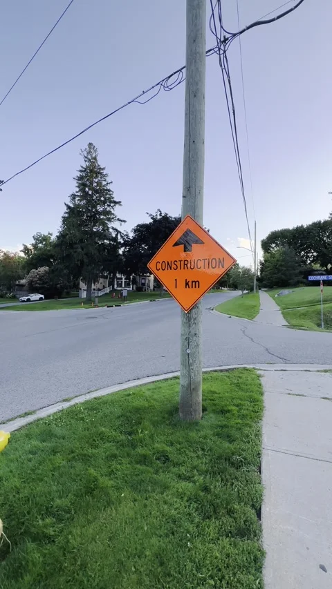 Construction zone sign along road Stock Footage 258057149