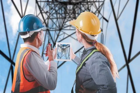 Construction/Electrical Engineer Builder Teamwork Inspection Civil Work at Co Stock Photos