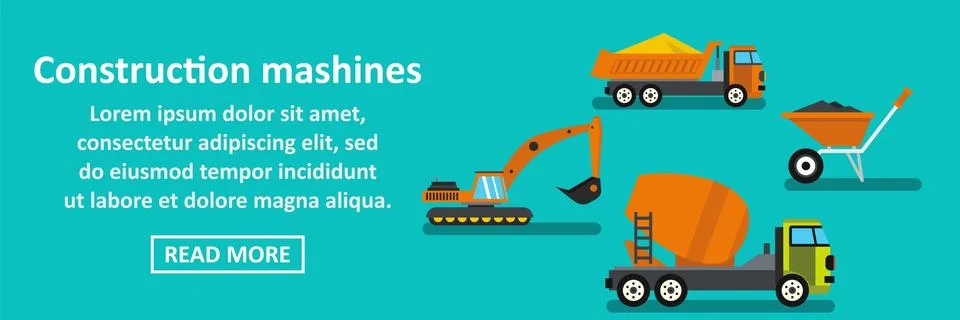 Constructions mashines banner horizontal concept Illustration