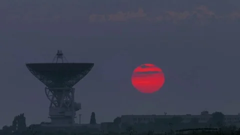 Constructions with radio communication system in twilight at sunset, time lapse Stock Footage 78029944