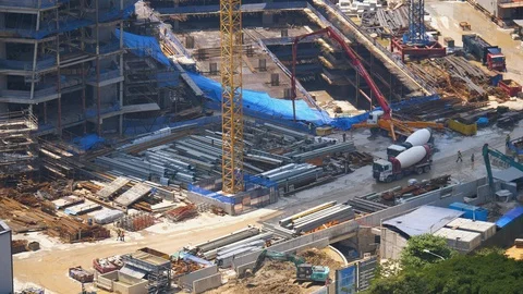 Constructive site in progress over head shot Video stock 123076508