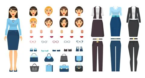 Constructor with changeable elements, collection of businesswoman office suits Stock Illustration