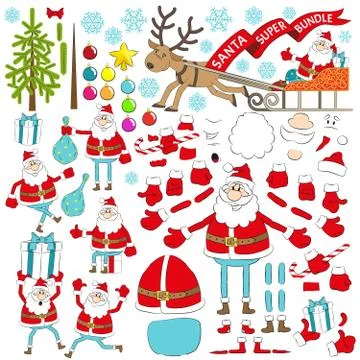 Constructor to create a Santa Claus in any position Stock Illustration