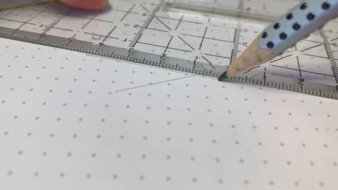 Constructor draws straight line on paper close up 3 Stock Footage 110840160