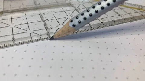 Constructor draws straight line on paper close up 2 Stock Footage 110840338