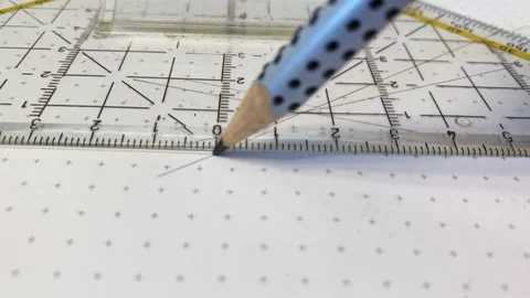 Constructor draws straight line on paper close up Stock Footage 110840354