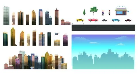 Constructor for night city background. Easy to create your own view of the city Stock Illustration