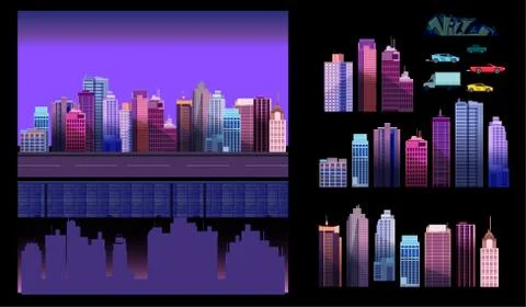 Constructor for night city background. Easy to create your own view of the city Stock Illustration