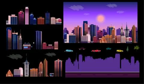 Constructor for night city background. Easy to create your own view of the city Stock Illustration