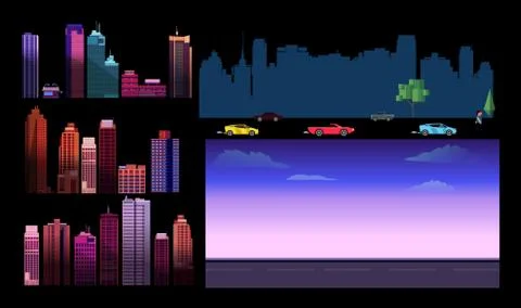 Constructor for night city background. Easy to create your own view of the city Stock Illustration