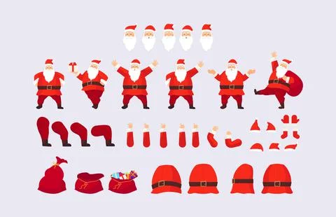 Constructor or Santa Claus. Faces, body part. Hats, mustache, beard, glasses to 스톡 일러스트
