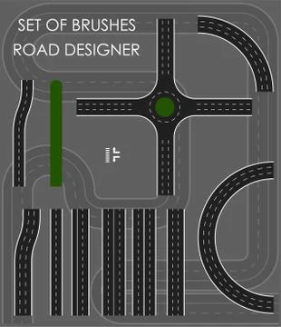 Constructor of road sections with marking lines. Crossroads. Set of elements Illustrazione stock
