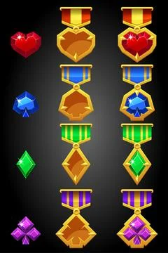 Constructor of symbols of game cards for creating a medal. Stock Illustration
