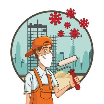 Constructor worker using face mask for covid19 Stock Illustration