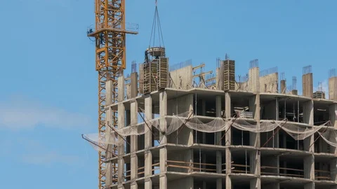 Constructors work with steel and concrete welder construction site residential Vídeos de archivo 114829770