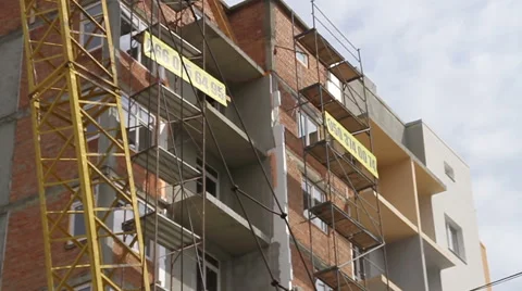 Construscion. Building. Crane. Focus pull. Stock Footage 53825079