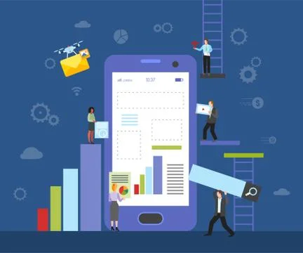 Constucting site on mobile phone vector illustration. Web site or application 스톡 일러스트