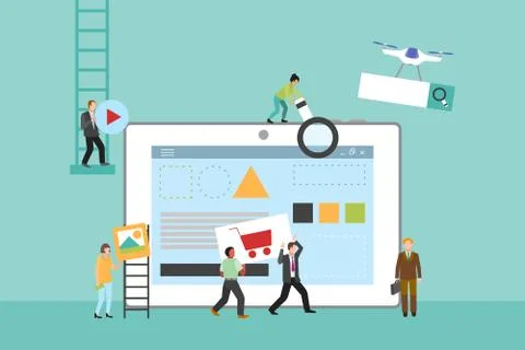 Constucting site on tablet vector illustration. Web site constructor banner イラスト素材