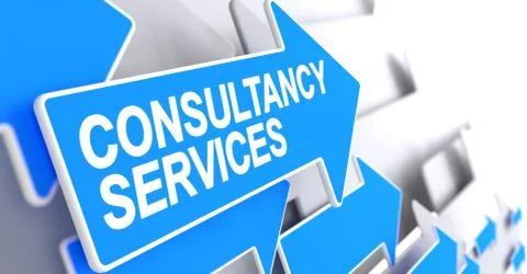 Consultancy Services - Inscription on the Blue Pointer. 3D. Stock Illustration