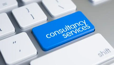Consultancy Services - Message on Blue Keyboard Button. 3D. Stock Illustration