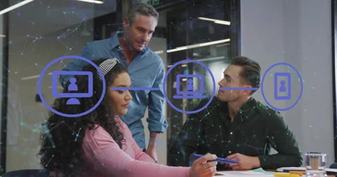 Consultant ending call and joining IT meeting for review while team highlighting Stock Footage 314349040