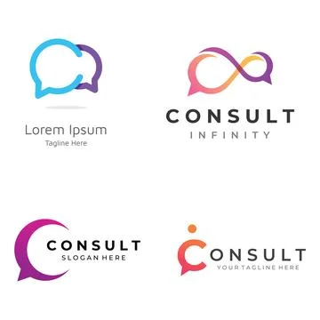 Consultation logo with bubble chat sign, infinity consultation, consultatio.. Illustrazione stock
