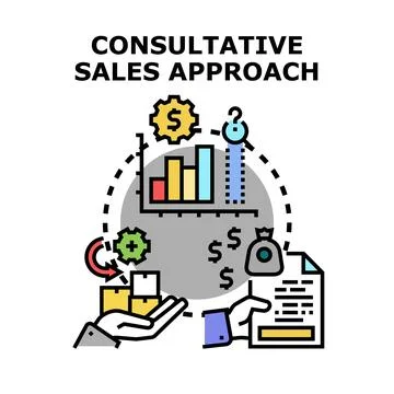 Consultative sales approach providing client solutions Stock Illustration