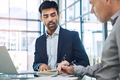 Consulting, data analysis or business man with documents for business meeting Stock Photos