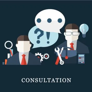Consulting design and concept background with rocket. Consulting design conce Stock Illustration