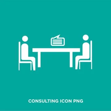 Consulting icon png, flat vector sign isolated on green background. Simple ve Illustrazione stock