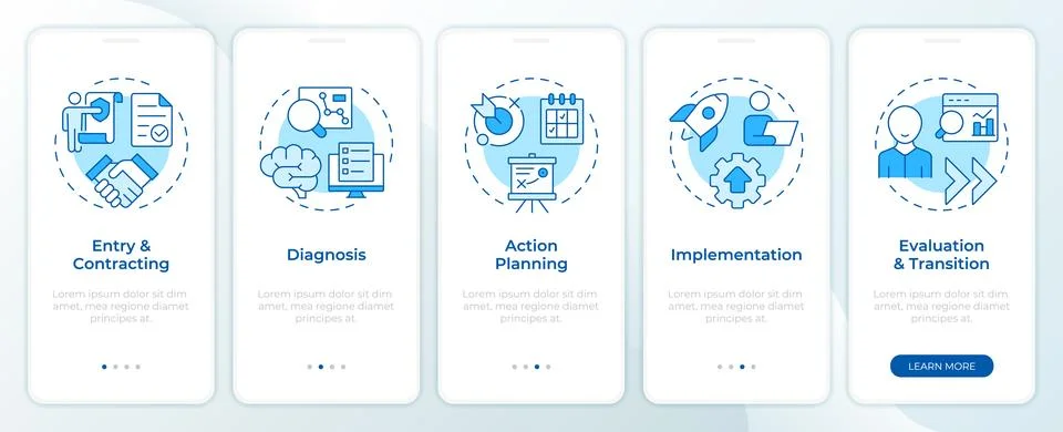 Consulting process blue onboarding mobile app screen Stockillustratie