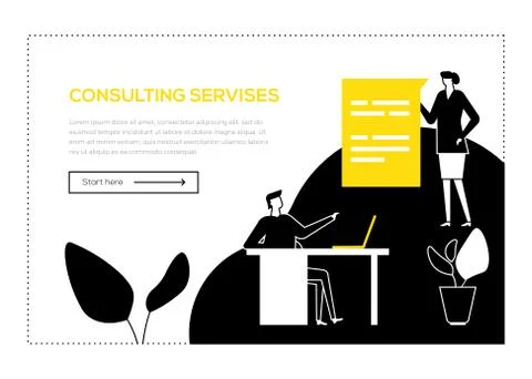 Consulting services - flat design style web banner Stock Illustration