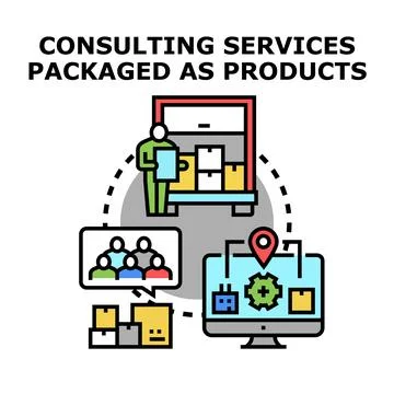 Consulting services packaging delivering digital business solutions Stock Illustration