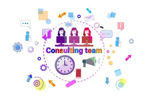 Consulting Team Support Technical Online Chat Web Banner Stock Illustration