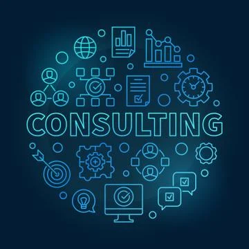 Consulting vector round blue outline illustration イラスト素材