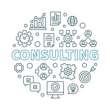 Consulting vector round illustration in thin line style Illustrazione stock