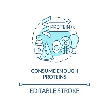 Consume enough proteins blue concept icon Stock Illustration