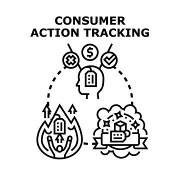 Consumer action tracking analyzing purchasing behavior process Stock-Illustration