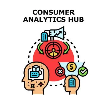 Consumer analytics hub collecting behavior data for strategy Stock Illustration