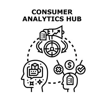 Consumer analytics hub collecting behavior data for strategy Stock Illustration
